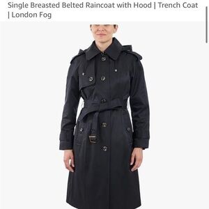London Fog Black Trench Coat with Belt and Hood